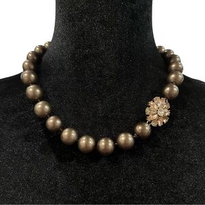 Lia Sophia Taffeta Necklace Bronze Beaded Crystal Flower Accent Adjustable Lengt